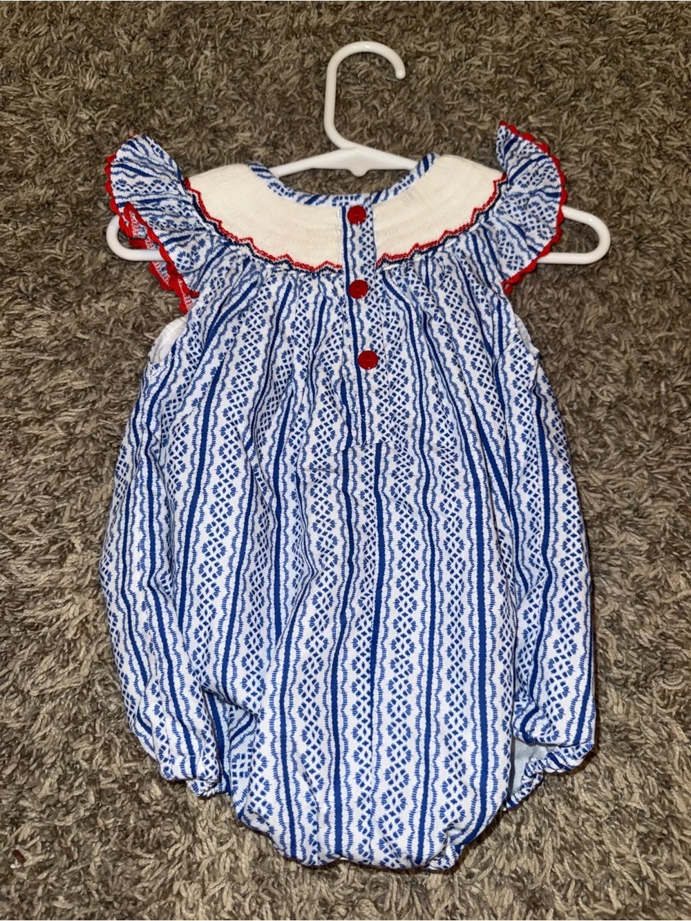 Blue & White American Flag Smocked Baby One-Piece